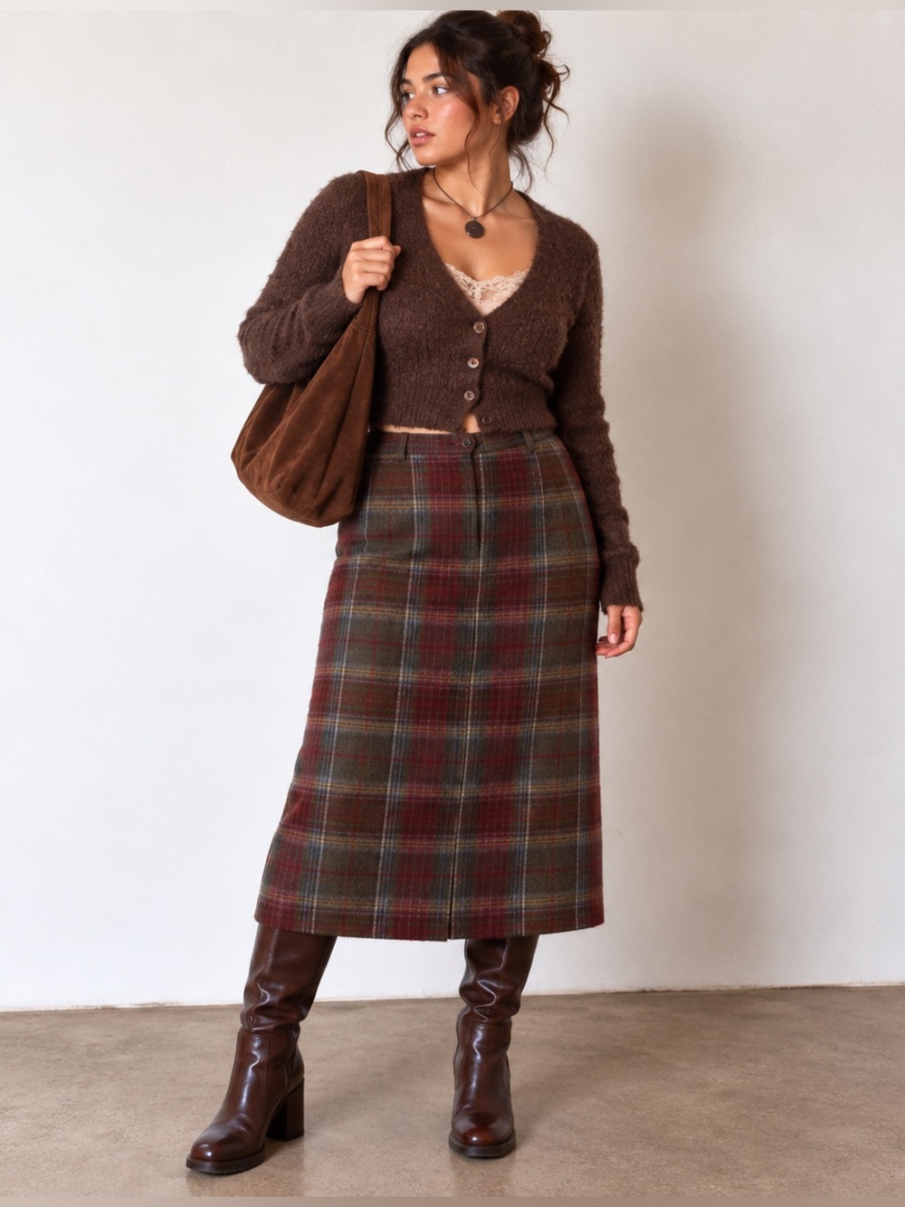 Crazy Horse Liz Claiborne Wool Plaid Midi Skirt 16 Academia Grunge Vintage Y2K